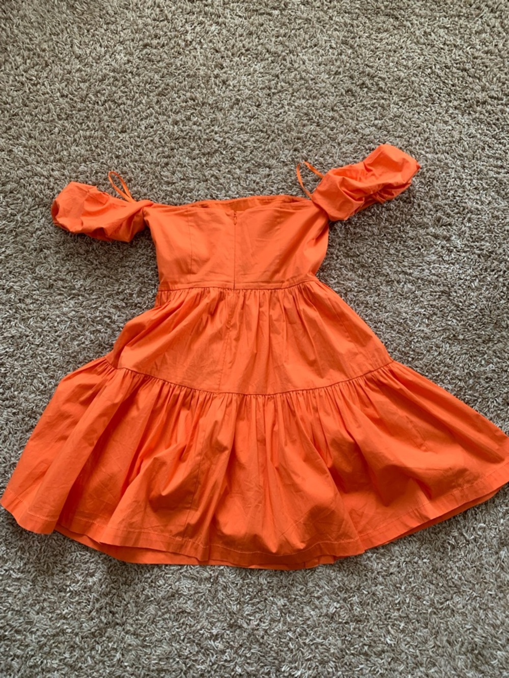 STAUD Women’s Elio Off-Shoulder Orange Button Babydoll Ruffle Mini Sun Dress 4 - Picture 14 of 14